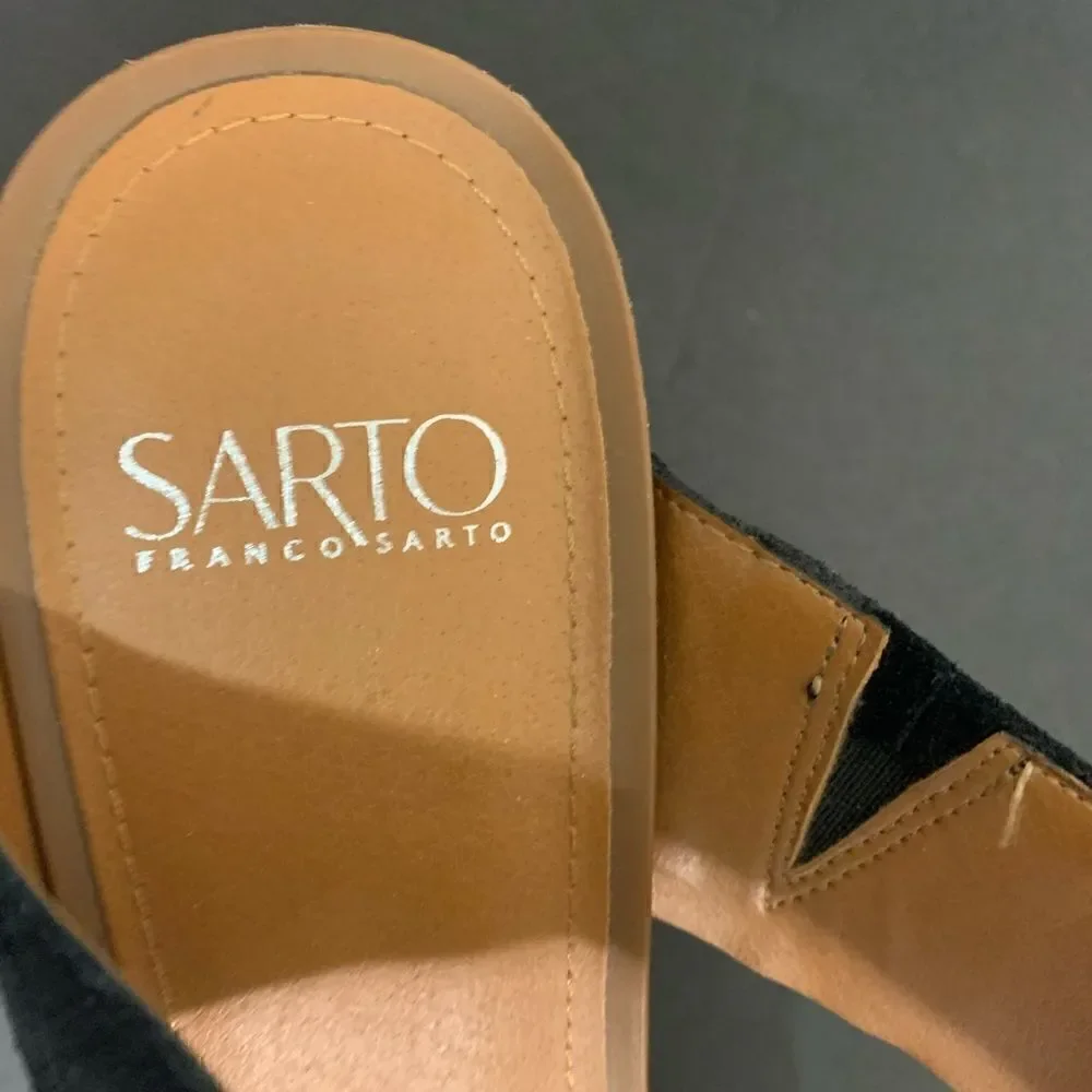 Franco Sarto Black Leather Upper Double-Band Heel Open Toe Slide Sandals 10M